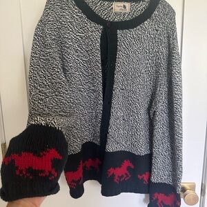 Navy and White Horse Pattern Cardigan